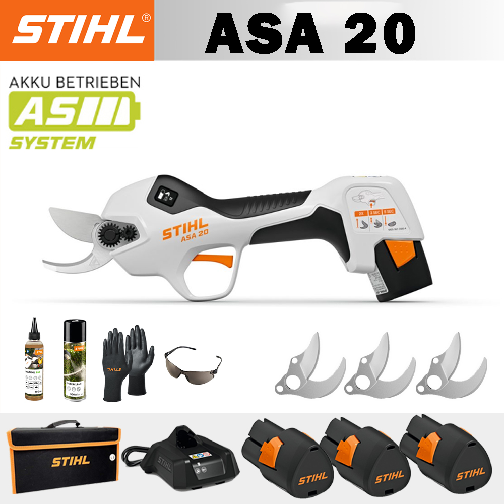 【STIHL】ASA20*1, litijska baterija*3, kutija za pohranu*1, glava za rezanje*1, punjač*1